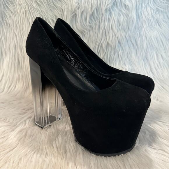 UNIF Vapor Heels Suede Leather Platform Block Ombre Clear Heel Pumps, Black - Picture 3 of 11